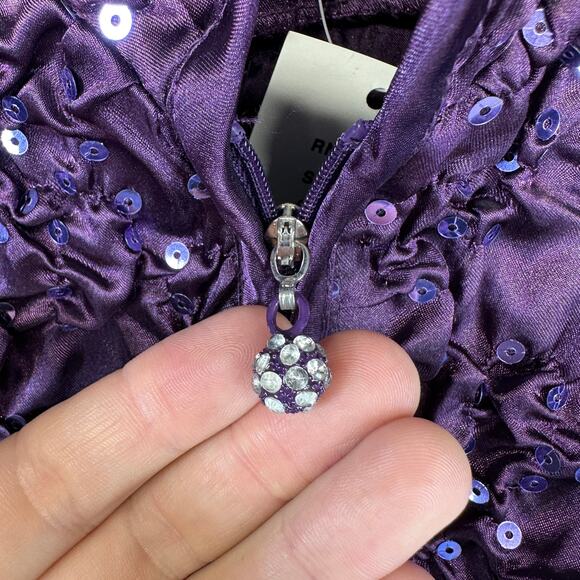 Adressing Jacket Womens Medium Purple Metal Silver Sequin Crinkle Embellished - Picture 6 of 16